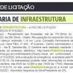 Secretaria de Infraestrutura da Bahia publica aviso de licitação para recuperação de trecho do Entroncamento de Valença