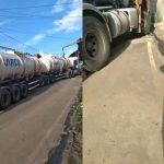 Carreta não consegue subir ladeira e assusta moradores em bairro de Gandu